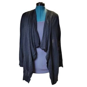 Daily Thread Womens 1X Black Convertible‎ Drape Open Front Cardigan Sweater